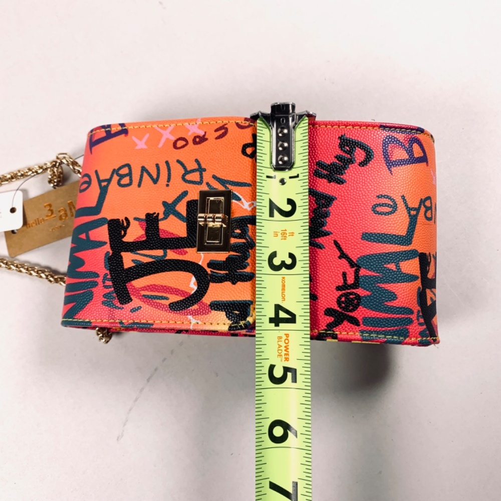 Hello 3AM graffiti streetwear gold tone chain pink blue orange black crossbody - Picture 15 of 16